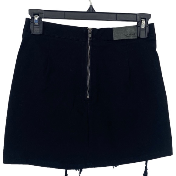 Carmar LA Skirt US 8 Black Mini Deconstructed Raw Hem Back Zipper Double Belt - Picture 2 of 9
